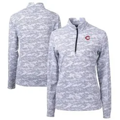 Women's Cincinnati Reds Cutter & Buck Charcoal Traverse Camo Print Stretch Quarter-Zip Pullover Top