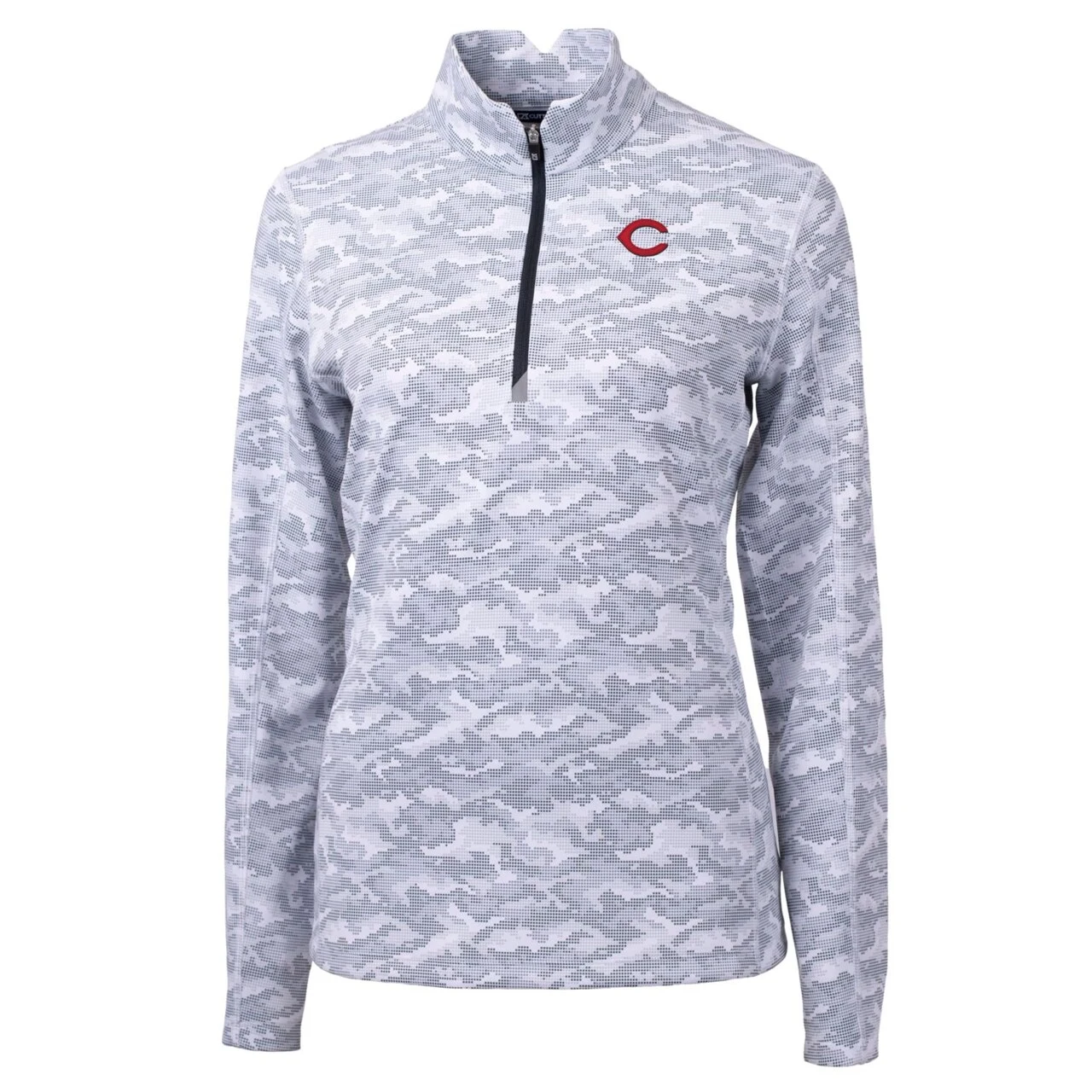 Women's Cincinnati Reds Cutter & Buck Charcoal Traverse Camo Print Stretch Quarter-Zip Pullover Top - Image 2