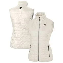 Women's Cincinnati Reds Cutter & Buck Cream Americana Logo Rainier PrimaLoft Womens Eco Insulated Full-Zip Puffer Vest
