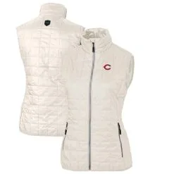Women's Cincinnati Reds Cutter & Buck Cream Rainier PrimaLoft Eco Full-Zip Puffer Vest
