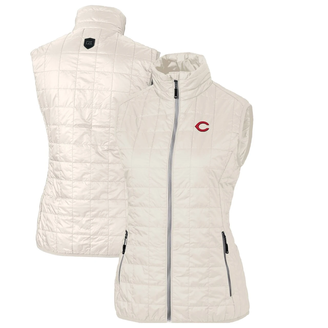 Women's Cincinnati Reds Cutter & Buck Cream Rainier PrimaLoft Eco Full-Zip Puffer Vest