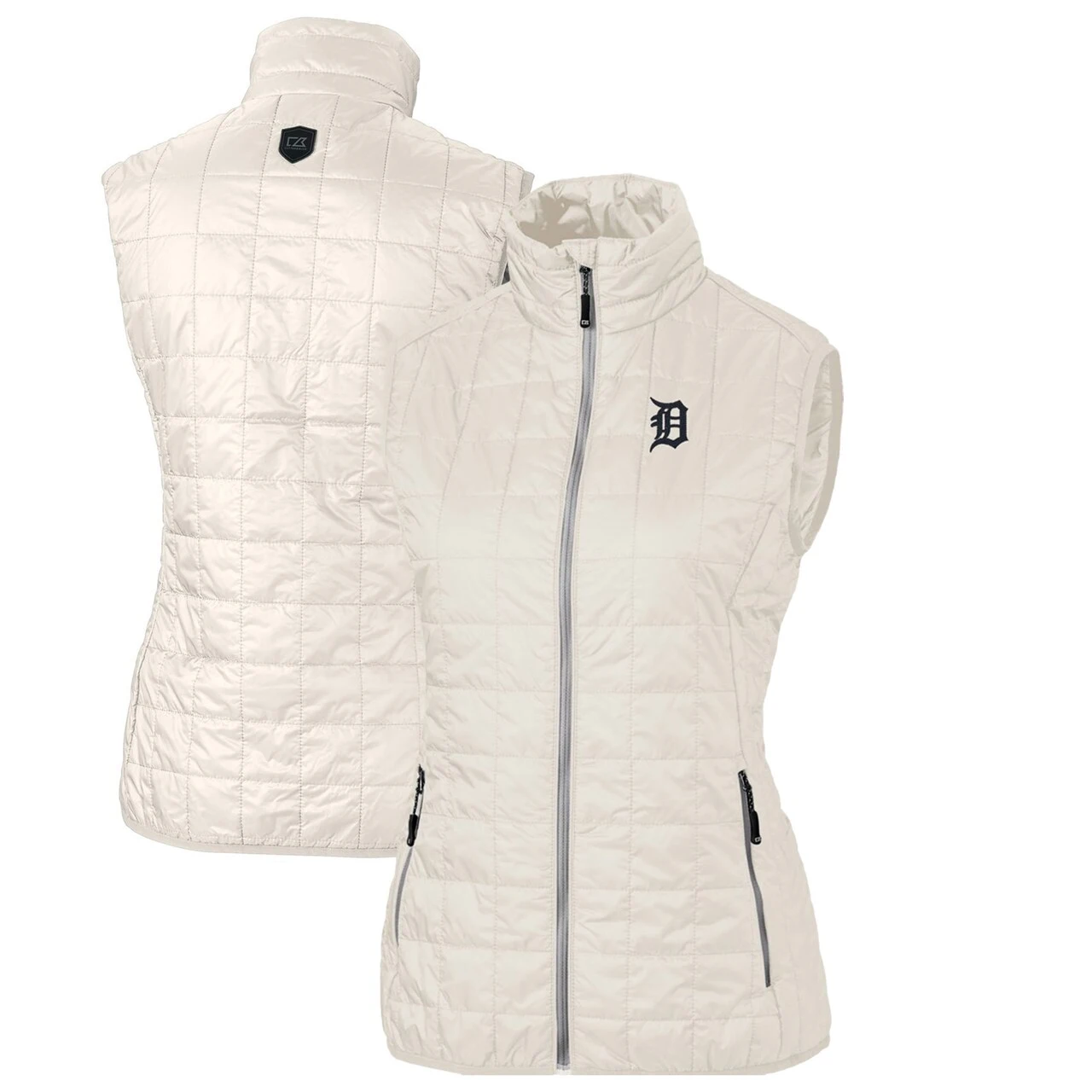 Women's Detroit Tigers Cutter & Buck Cream Rainier PrimaLoft Eco Full-Zip Puffer Vest