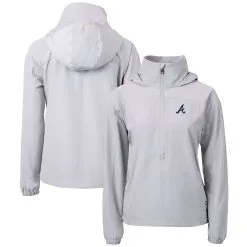 Women's Atlanta Braves Cutter & Buck Gray Charter Eco Recycled Half-Zip Anorak Jacket