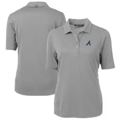 Women's Atlanta Braves Cutter & Buck Gray DryTec Virtue Eco Pique Recycled Polo