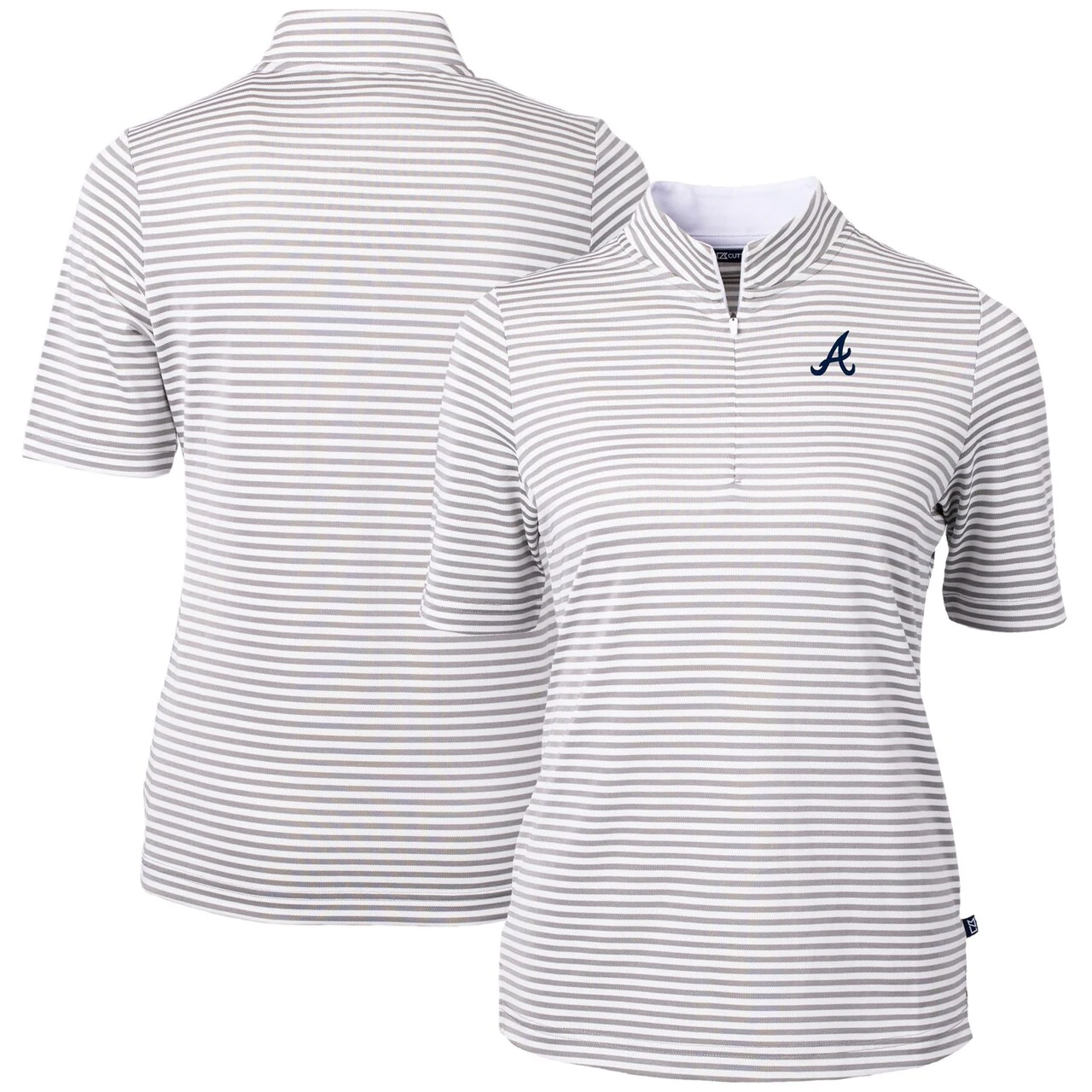 Women's Atlanta Braves Cutter & Buck Gray Virtue Eco Pique Stripe Top