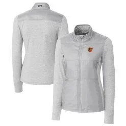 Women's Baltimore Orioles Cutter & Buck Gray DryTec Stealth Hybrid Quilted Full-Zip Windbreaker Jacket