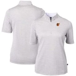 Women's Baltimore Orioles Cutter & Buck Gray Virtue Eco Pique Stripe Top