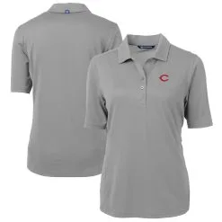 Women's Cincinnati Reds Cutter & Buck Gray DryTec Virtue Eco Pique Recycled Polo