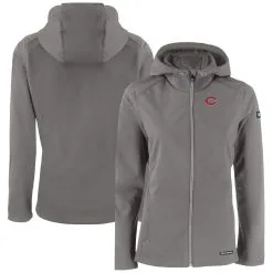 Women's Cincinnati Reds Cutter & Buck Gray Evoke Eco Softshell Recycled Full-Zip Jacket