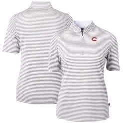 Women's Cincinnati Reds Cutter & Buck Gray Virtue Eco Pique Stripe Top