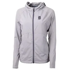 Women's Detroit Tigers Cutter & Buck Gray Adapt Eco Knit Full-Zip Jacket
