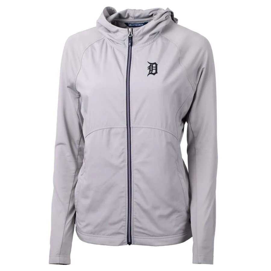 Women's Detroit Tigers Cutter & Buck Gray Adapt Eco Knit Full-Zip Jacket