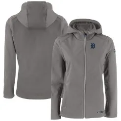 Women's Detroit Tigers Cutter & Buck Gray Evoke Eco Softshell Recycled Full-Zip Jacket