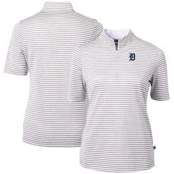 Women's Detroit Tigers Cutter & Buck Gray Virtue Eco Pique Stripe Top