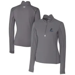 Women's Miami Marlins Cutter & Buck Gray DryTec Traverse Stretch Quarter-Zip Pullover Top