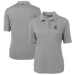 Women's Miami Marlins Cutter & Buck Gray DryTec Virtue Eco Pique Recycled Polo