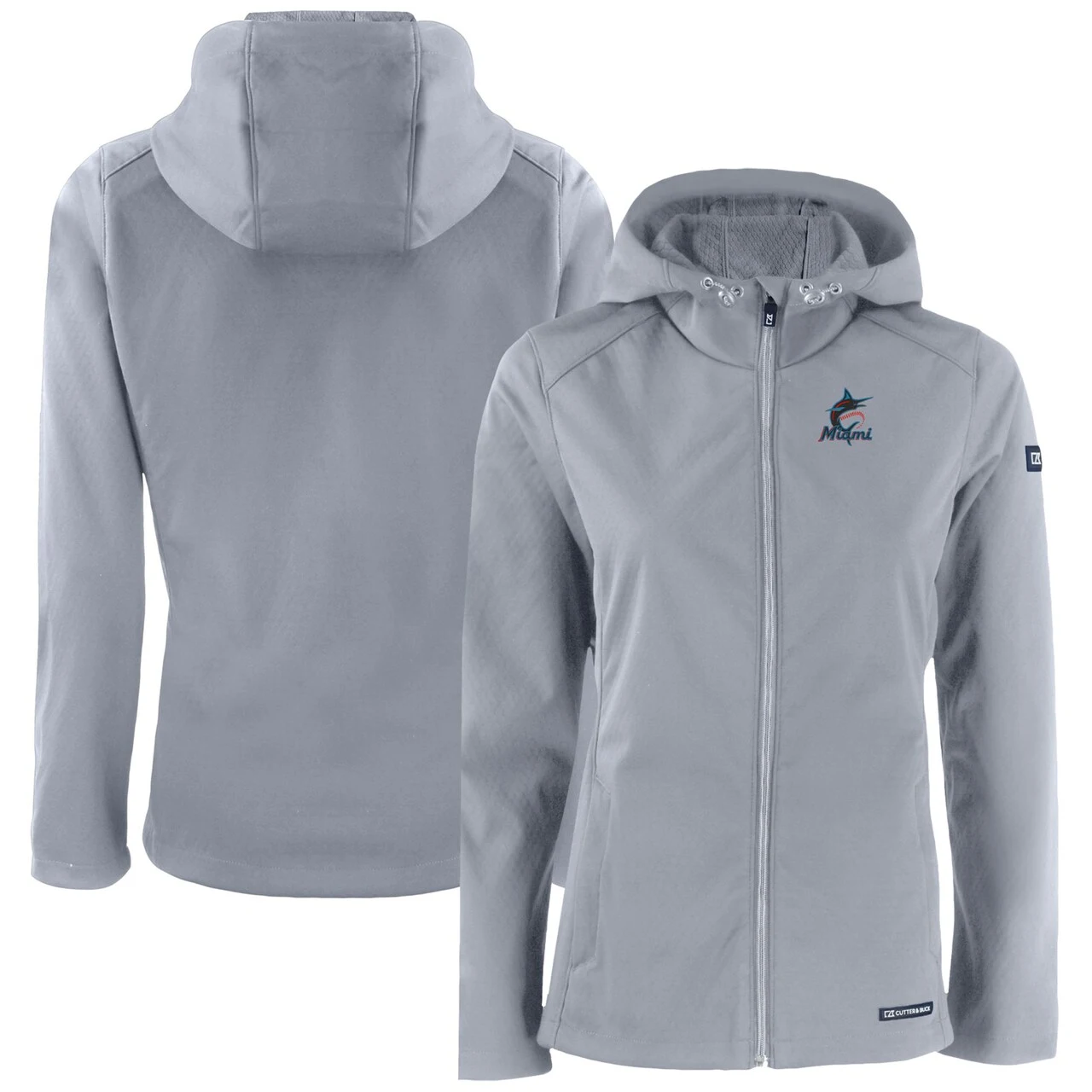 Women's Miami Marlins Cutter & Buck Gray Evoke Eco Softshell Recycled Full-Zip Jacket