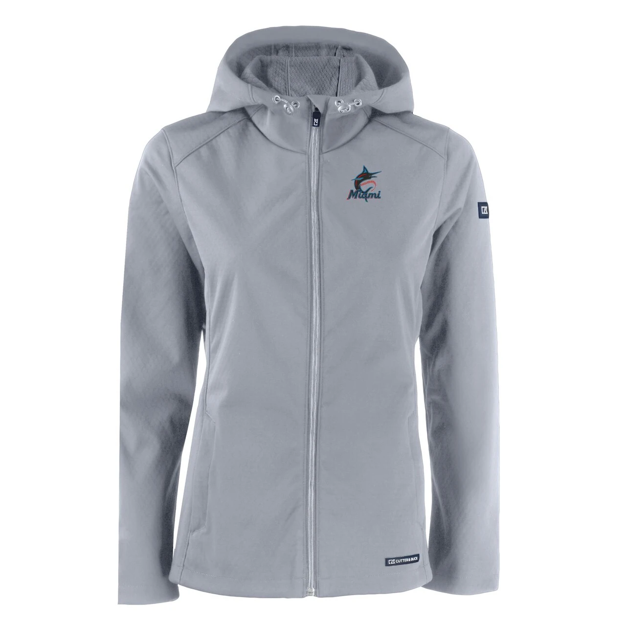 Women's Miami Marlins Cutter & Buck Gray Evoke Eco Softshell Recycled Full-Zip Jacket - Image 2