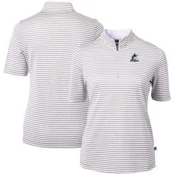 Women's Miami Marlins Cutter & Buck Gray Virtue Eco Pique Stripe Top