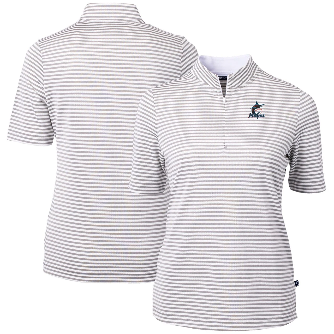 Women's Miami Marlins Cutter & Buck Gray Virtue Eco Pique Stripe Top