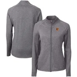 Women's Baltimore Orioles Cutter & Buck Heather Black Adapt Eco Knit Raglan Full-Zip Jacket