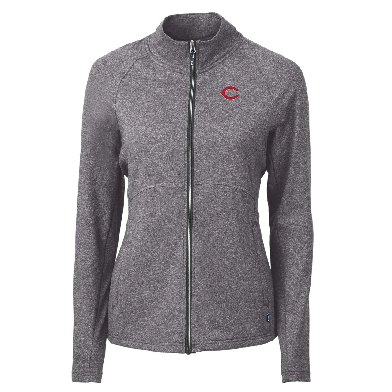 Women's Cincinnati Reds Cutter & Buck Heather Black Adapt Eco Knit Raglan Full-Zip Jacket - Image 2