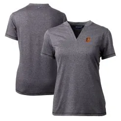 Women's Baltimore Orioles Cutter & Buck Heather Charcoal DryTec Forge Stretch V-Neck Blade Top