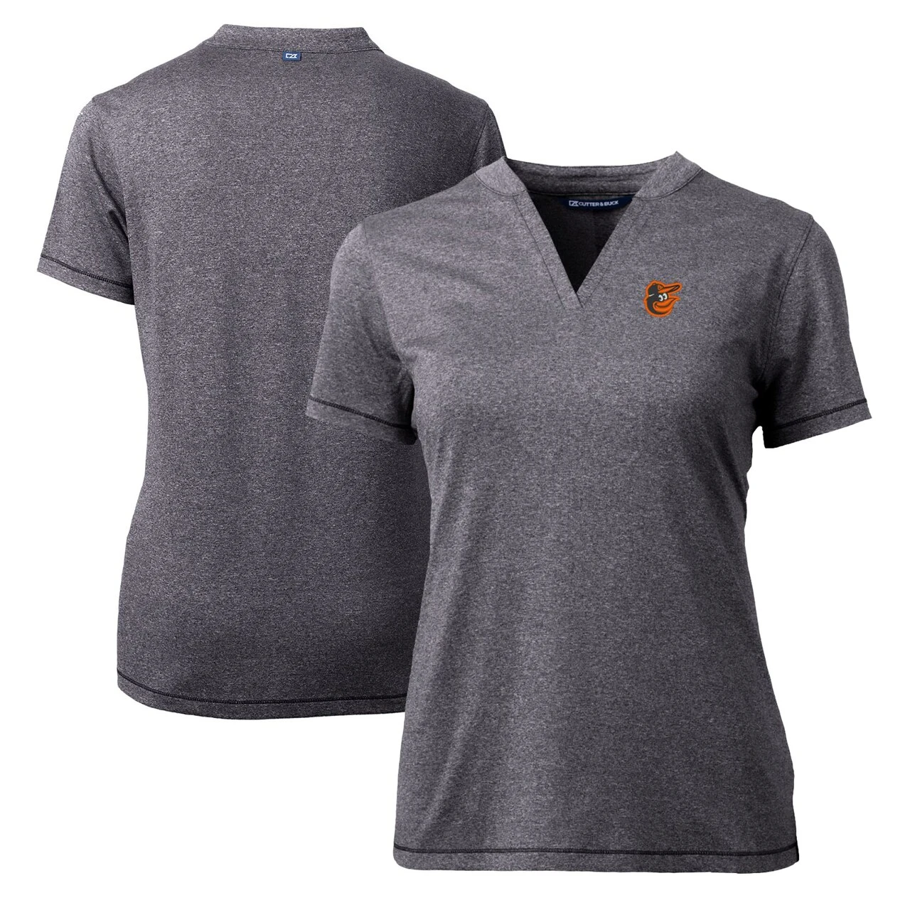 Women's Baltimore Orioles Cutter & Buck Heather Charcoal DryTec Forge Stretch V-Neck Blade Top