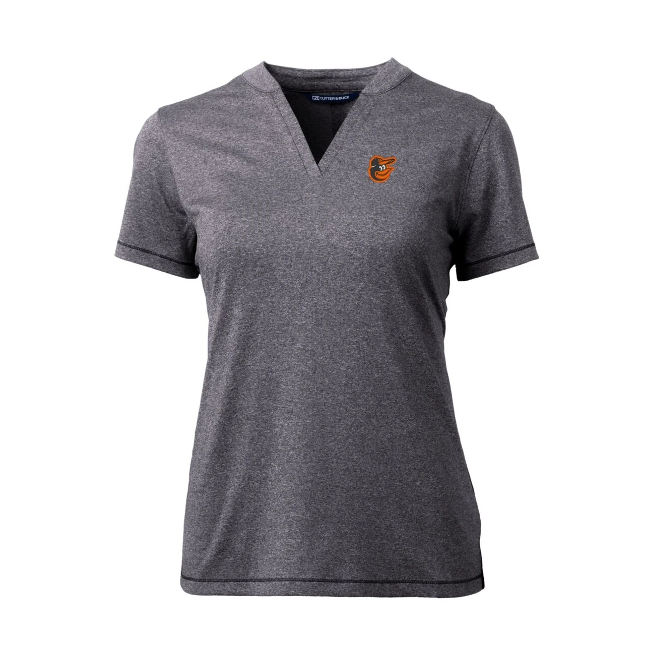 Women's Baltimore Orioles Cutter & Buck Heather Charcoal DryTec Forge Stretch V-Neck Blade Top - Image 2