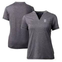 Women's Detroit Tigers Cutter & Buck Heather Charcoal DryTec Forge Stretch V-Neck Blade Top