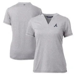 Women's Atlanta Braves Cutter & Buck Heather Gray DryTec Forge Stretch V-Neck Blade Top