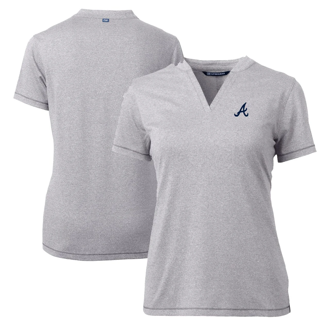 Women's Atlanta Braves Cutter & Buck Heather Gray DryTec Forge Stretch V-Neck Blade Top