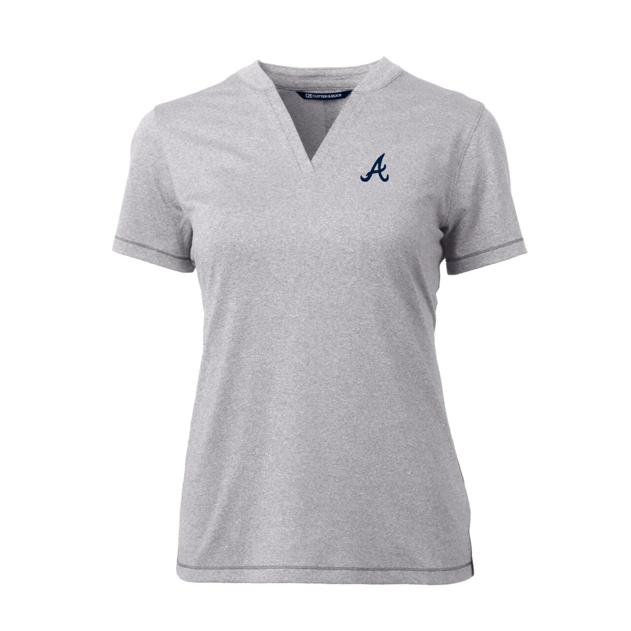 Women's Atlanta Braves Cutter & Buck Heather Gray DryTec Forge Stretch V-Neck Blade Top - Image 2