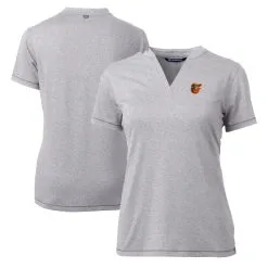 Women's Baltimore Orioles Cutter & Buck Heather Gray DryTec Forge Stretch V-Neck Blade Top
