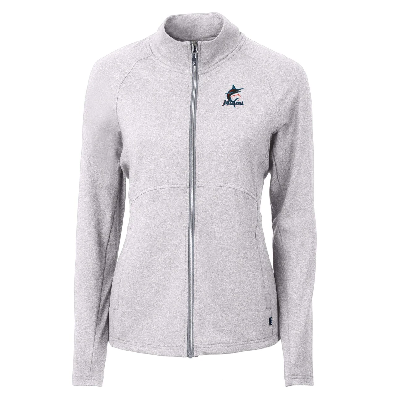 Women's Miami Marlins Cutter & Buck Heather Gray Adapt Eco Knit Raglan Full-Zip Jacket - Image 2
