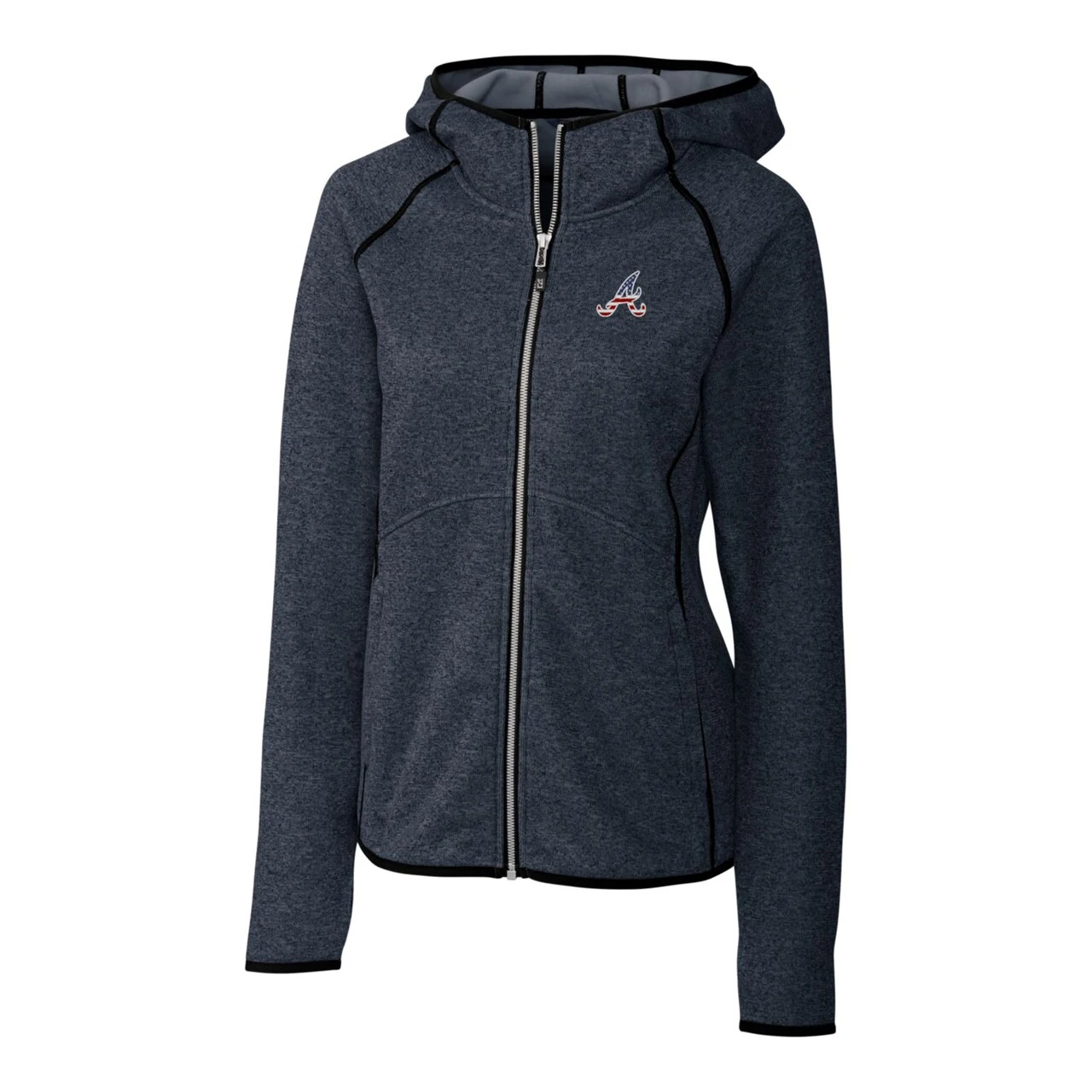 Women's Atlanta Braves Cutter & Buck Heather Navy Americana Logo Mainsail Sweater-Knit Full-Zip Hoodie - Image 2