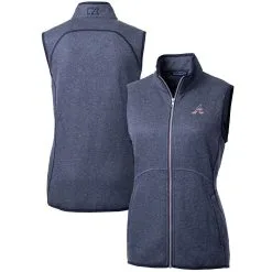Women's Atlanta Braves Cutter & Buck Heather Navy Americana Logo Mainsail Sweater-Knit Full-Zip Vest