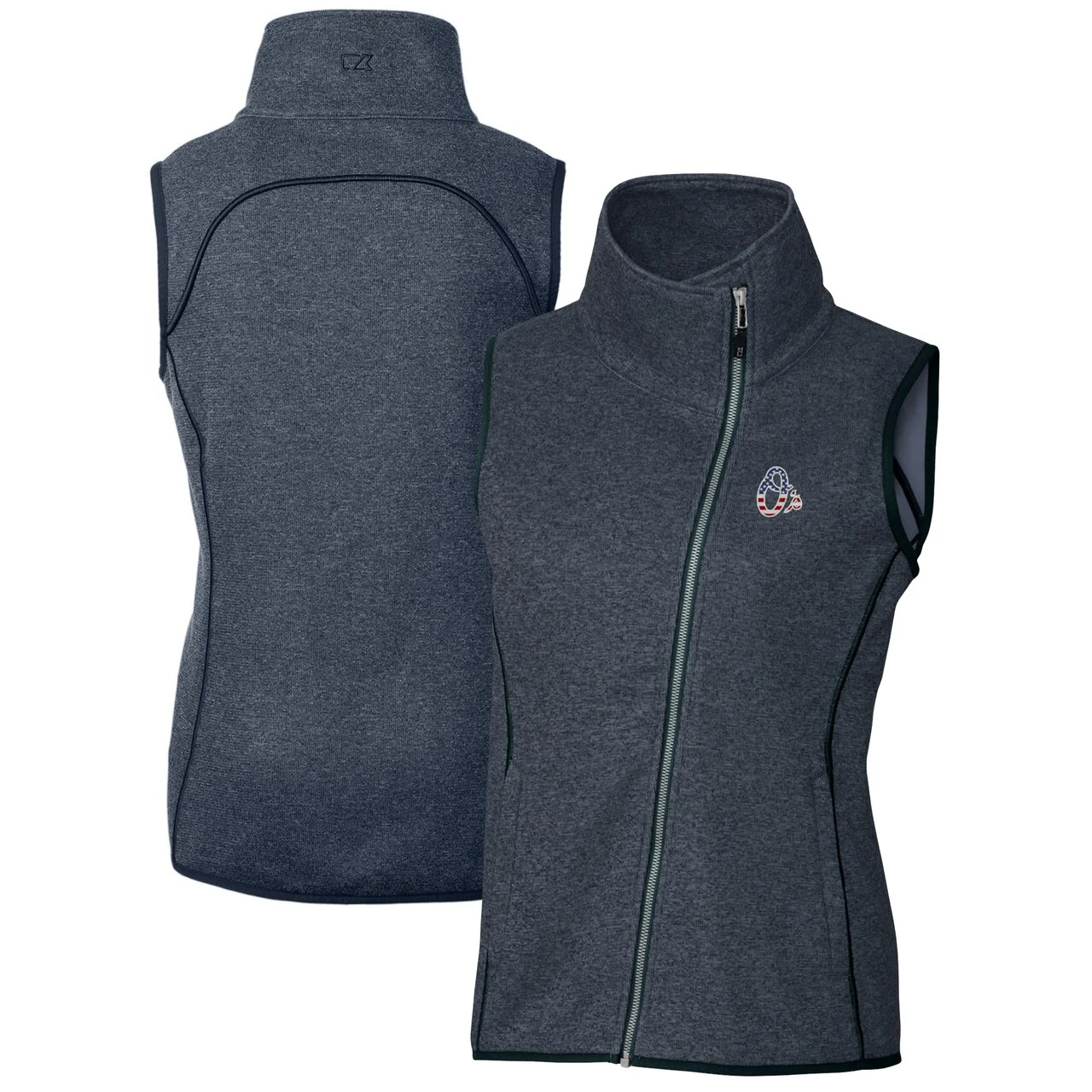 Women's Baltimore Orioles Cutter & Buck Heather Navy Americana Logo Mainsail Sweater-Knit Full-Zip Asymmetrical Vest