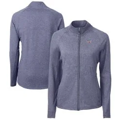 Women's Cincinnati Reds Cutter & Buck Heather Navy Adapt Eco Knit Heather Recycled Full-Zip Top