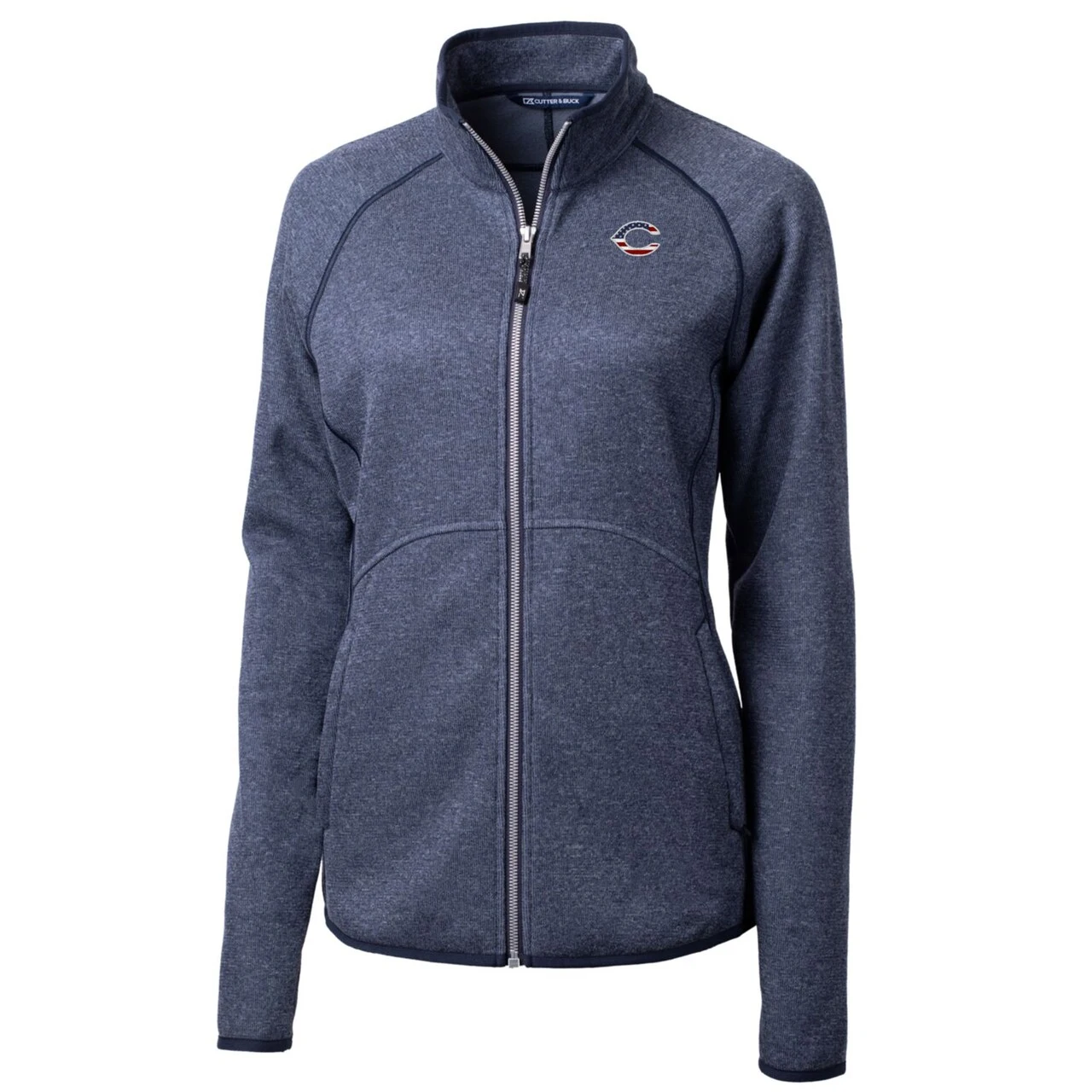 Women's Cincinnati Reds Cutter & Buck Heather Navy Americana Logo Mainsail Sweater-Knit Full-Zip Jacket - Image 2