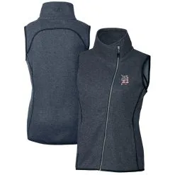 Women's Detroit Tigers Cutter & Buck Heather Navy Americana Logo Mainsail Sweater-Knit Full-Zip Asymmetrical Vest