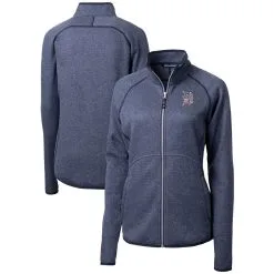 Women's Detroit Tigers Cutter & Buck Heather Navy Americana Logo Mainsail Sweater-Knit Full-Zip Jacket