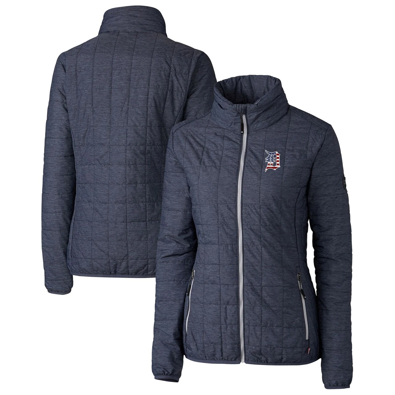 Women's Detroit Tigers Cutter & Buck Heather Navy Americana Logo Rainier PrimaLoft Eco Insulated Full-Zip Puffer Jacket