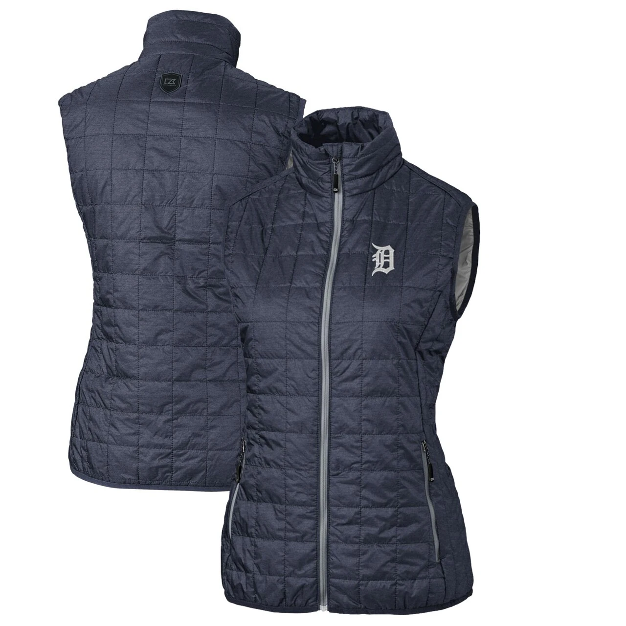Women's Detroit Tigers Cutter & Buck Heather Navy Rainier PrimaLoft Eco Full-Zip Puffer Vest