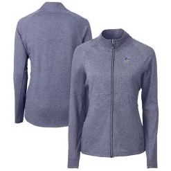 Women's Miami Marlins Cutter & Buck Heather Navy Adapt Eco Knit Heather Recycled Full-Zip Top