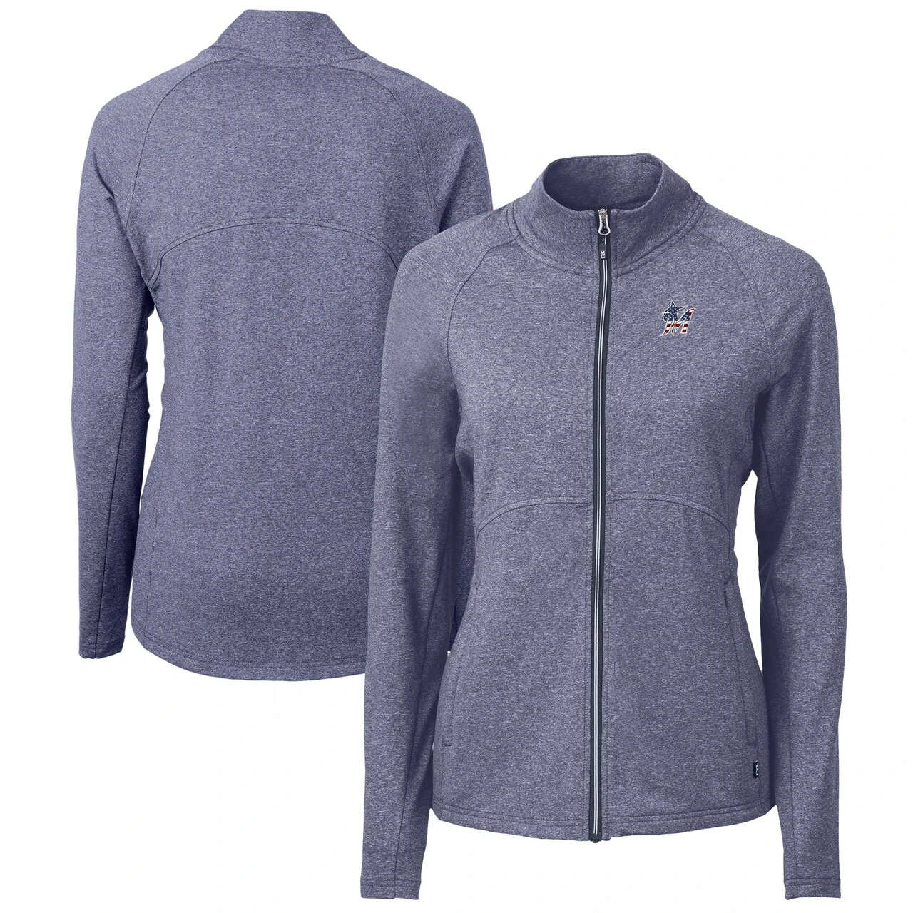 Women's Miami Marlins Cutter & Buck Heather Navy Adapt Eco Knit Heather Recycled Full-Zip Top