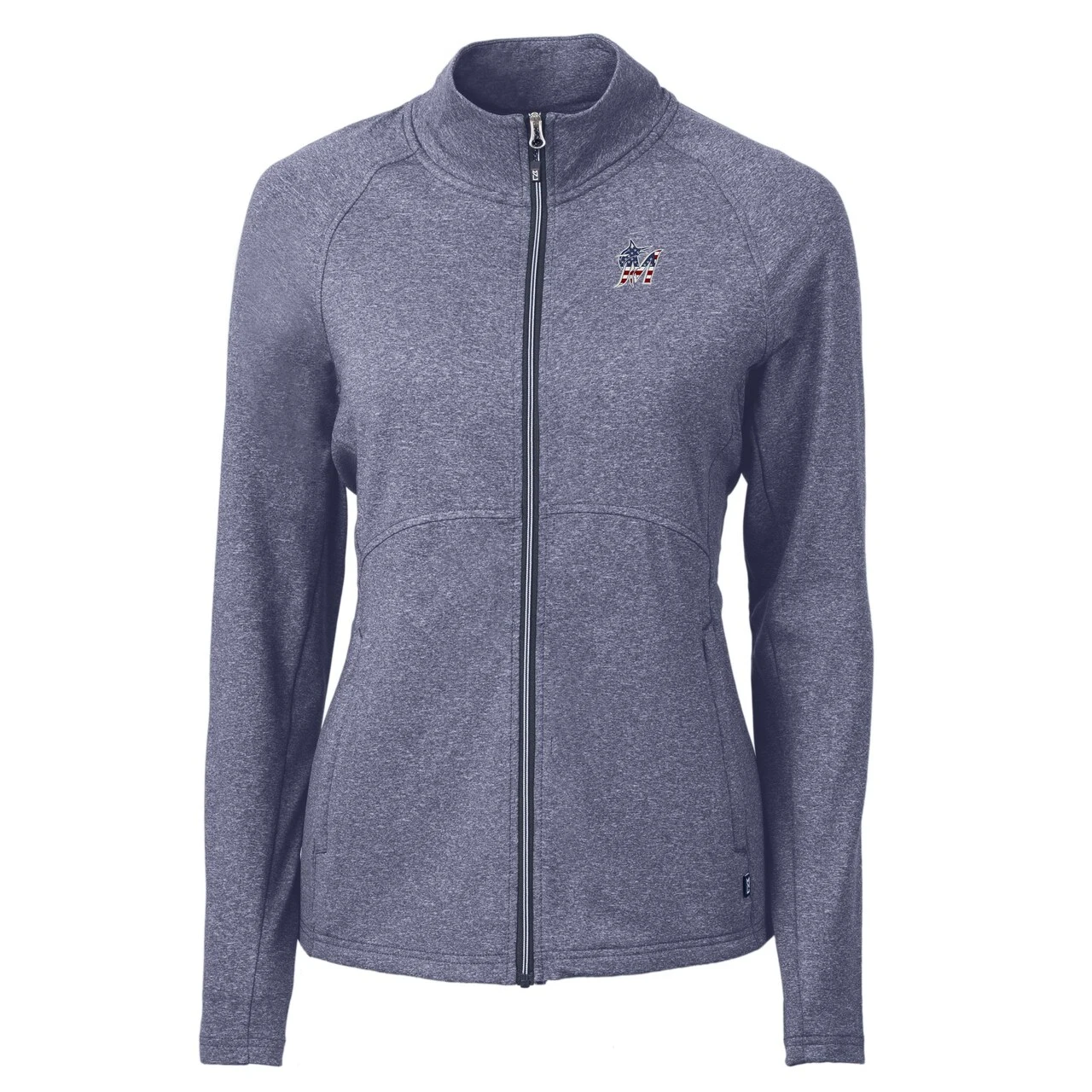 Women's Miami Marlins Cutter & Buck Heather Navy Adapt Eco Knit Heather Recycled Full-Zip Top - Image 2
