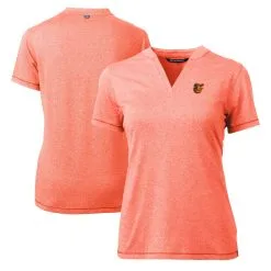 Women's Baltimore Orioles Cutter & Buck Heather Orange DryTec Forge Stretch V-Neck Blade Top