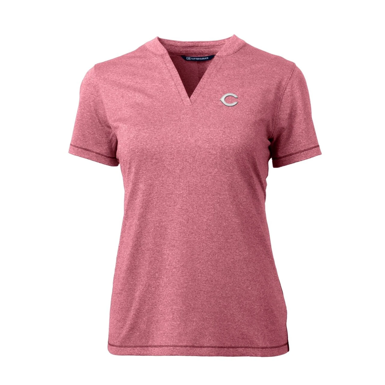 Women's Cincinnati Reds Cutter & Buck Heather Red DryTec Forge Stretch V-Neck Blade Top - Image 2