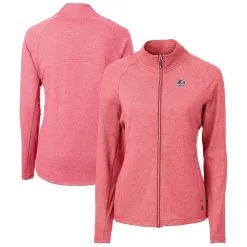 Women's Miami Marlins Cutter & Buck Heather Red Adapt Eco Knit Heather Recycled Full-Zip Top